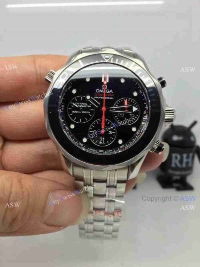 Copy Swiss Omega Seamaster Drive 300m Co-Axial Red Chronograph Watch on Steel band